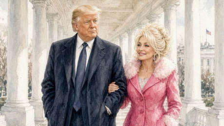 Trump publica un dibujo paseando con Dolly Parton por la Casa Blanca (FOTO)