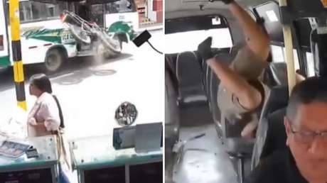 Motociclista sobrevive a un brutal choque por el descuido del conductor de un autobús (FUERTE VIDEO)