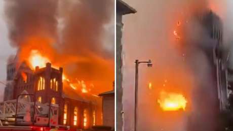 VIDEO: Una iglesia histórica de 116 años arde en EE.UU. y su campanario colapsa