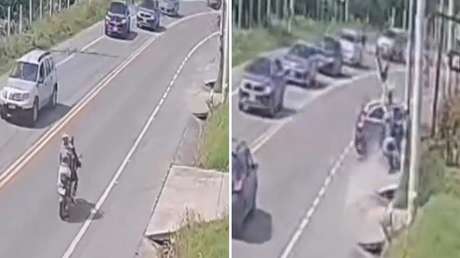 Motociclista sale volando tras una brutal colisión con un vehículo que se atravesó (VIDEO FUERTE)