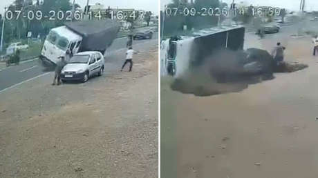 VIDEO: Toneladas de arena sepultan un automóvil en segundos en un accidente de tráfico