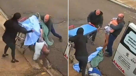 FUERTES IMÁGENES: La estrepitosa caída de un paciente grave mientras lo trasladaban a la ambulancia