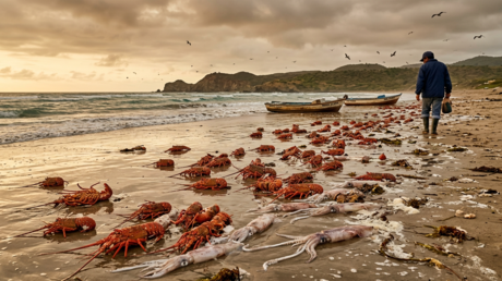 El mar 'vomita' langostas y calamares en un país latinoamericano: ¿qué está pasando?