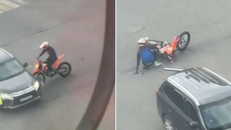 VIDEO: Motociclista choca a alta velocidad huyendo de la Policía y escapa corriendo