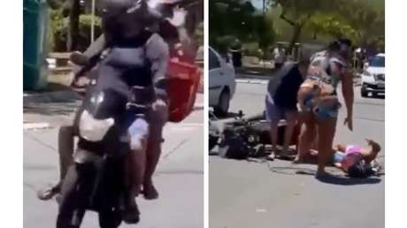 Cable suelto en medio de la calle provoca caída brutal de dos mujeres en moto (VIDEO)