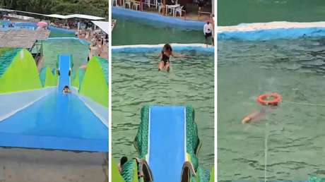 VIDEO: Se lanza por un tobogán y termina flotando inconsciente en la piscina