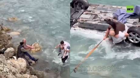 VIDEO: Heroicos hombres salvan a una familia de un auto volcado en un río