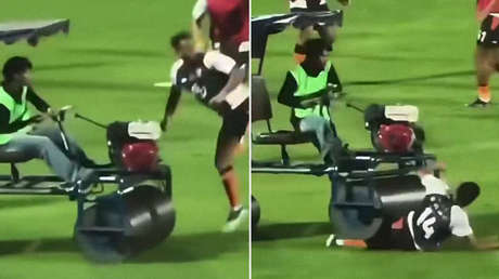 VIDEO: Aplanadora de césped atropella a un futbolista en pleno calentamiento