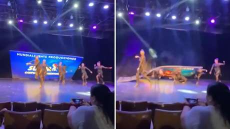 VIDEO: Pantalla gigante cae sobre bailarinas durante una competencia