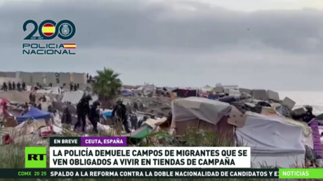 Policía demuele campos de migrantes que se ven obligados a vivir en tiendas de campaña en Ceuta