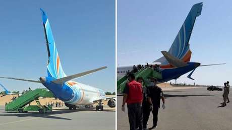 FOTOS del avión de Flydubai al aterrizar en Arabia Saudita luego de sufrir emergencia en pleno vuelo