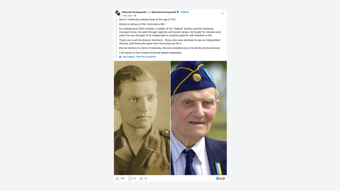 Un gobernador ucraniano rinde homenaje a un veterano de las SS nazis