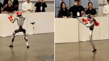 Karatazo robótico lanza fuera del escenario un pequeño dron saltarín (VIDEO)