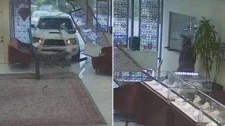 VIDEO: Ladrones en todoterreno irrumpen en una joyería y se topan con una 'sorpresa'