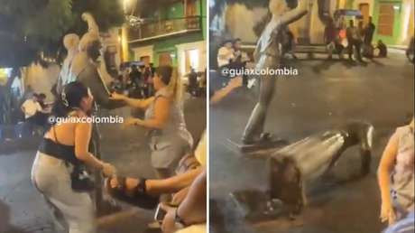 VIDEO: El momento en el que una turista daña una estatua en Cartagena mientras baila