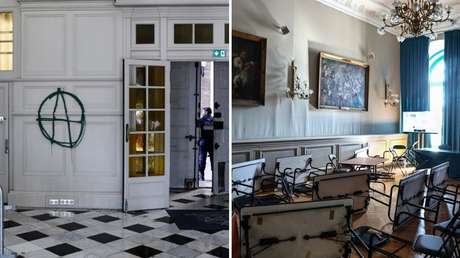 Paredes pintadas, esculturas rotas y muebles volcados: así quedó un ayuntamiento francés tras masivas protestas