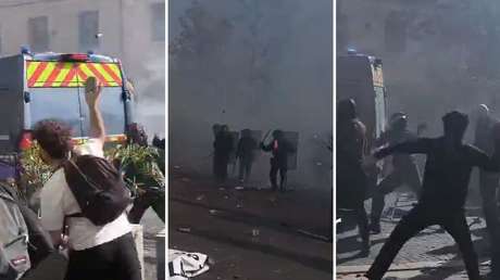 Lluvia de piedras y escombros obliga a retroceder a la Policía antidisturbios en Marsella (VIDEO)
