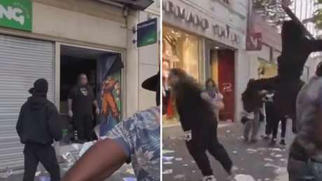 Manifestantes atacan y apedrean al dueño de un negocio durante los disturbios en Niza (VIDEO)