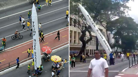 Misil inflable y polémico pedido a Trump en un acto bolsonarista: atacar Brasil con armas nucleares (VIDEOS)