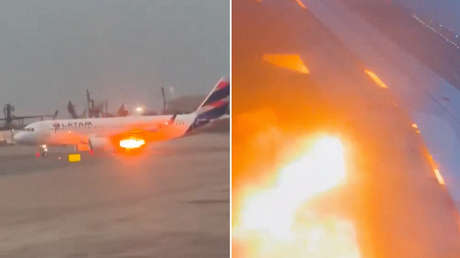 VIDEO: Motor de avión comercial se incendia antes de despegar