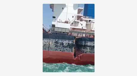 IMÁGENES de los daños sufridos por un petrolero que explotó en Ormuz