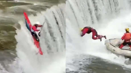 Tragado por la cascada: el momento en que un kayakista desaparece durante práctica extrema (VIDEO)