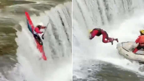 Tragado por la cascada: el momento en que un kayakista desaparece durante práctica extrema (VIDEO)
