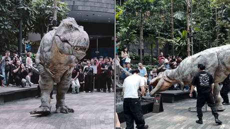 Realismo aterrador: Un T-Rex a tamaño real camina por calles de Asia (VIDEO)