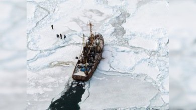 El rompehielos ruso Makárov libera un buque atrapado en el mar de Ojotsk