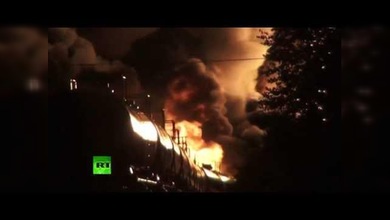 Impactante vídeo: Nuevas imágenes de la fuerte explosión del tren con 73 tanques de crudo