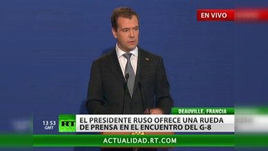 Rueda de prensa del presidente ruso, Dmitri Medvédev en la cumbre de G8 en Deauville