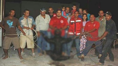 Fotos: Protección Civil de México posa con un osezno atado y ensangrentado