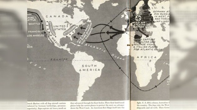 Mapas publicados en 1942 plantean la invasión nazi de América