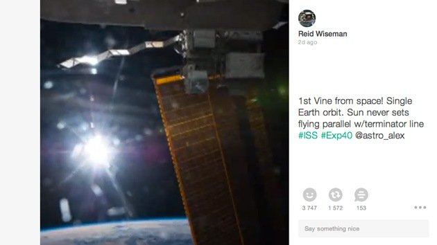 El Sol que nunca desaparece: así es el primer video Vine de la historia publicado por un astronauta