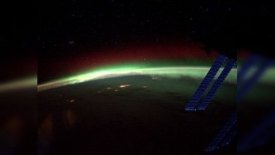 La aurora boreal, vista desde la Estación Espacial Internacional