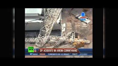 PRIMERAS IMÁGENES: Una grúa derrumba parte de un estadio del Mundial de Fútbol 2014 en Brasil