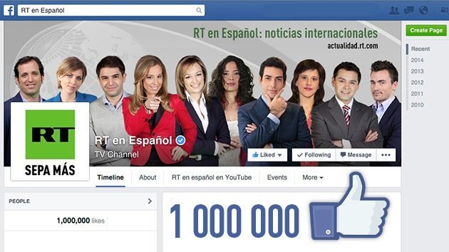 RT en español les da un millón de gracias por su millón de "me gusta" en Facebook