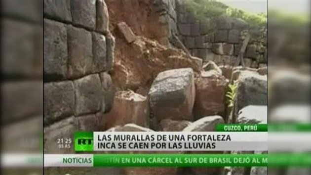 Un muro de una fortaleza inca se colapsó por las fuertes lluvias