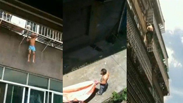 VIDEO: Rescatan a un niño que colgaba de una ventana con la cabeza atascada