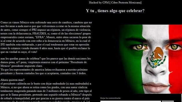 'Hackers' tumban páginas oficiales de México para protestar la victoria de Peña Nieto