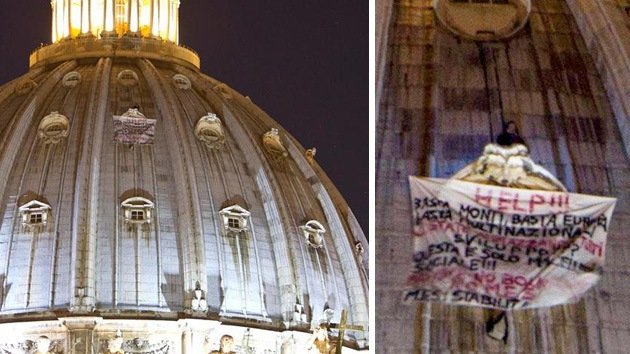 Un italiano protesta contra la Unión Europea desde la cúpula de San Pedro del Vaticano
