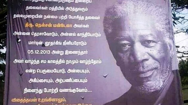 Confunden de nuevo a Mandela con Morgan Freeman en un cartel honorífico en la India