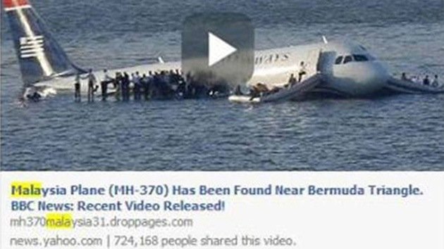 "El avión de Malasia fue hallado en el Triángulo de las Bermudas": Los 'hackers' se benefician de falsos enlaces de Facebook