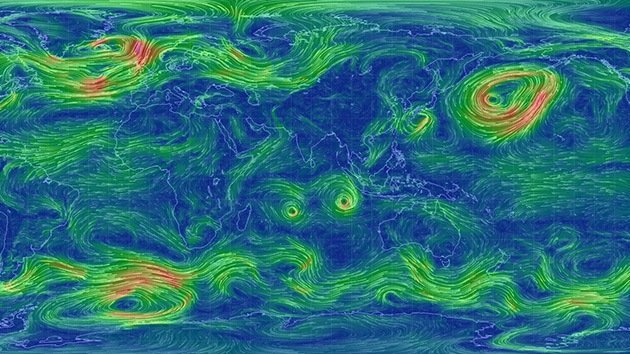 Crean un mapa de la Tierra que muestra las condiciones del viento en tiempo real