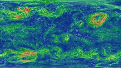 Crean un mapa de la Tierra que muestra las condiciones del viento en tiempo real