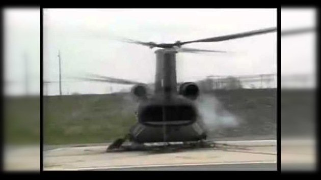 Helicóptero totalmente destrozado antes de despegar