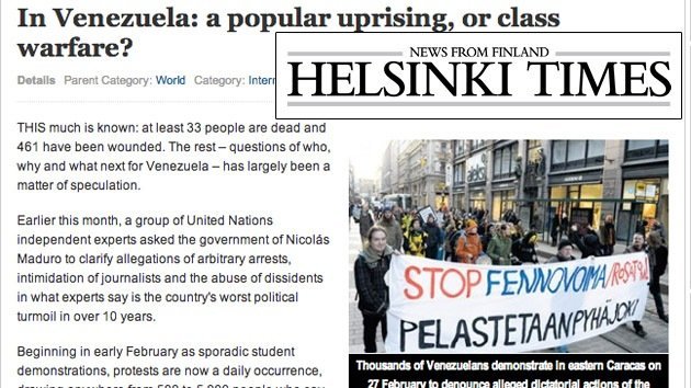 Un periódico finlandés ilustra su artículo de protestas en Venezuela con las de Helsinki