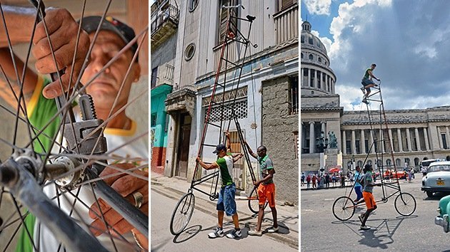 Ciclismo de altura en La Habana: un cubano crea una bicicleta de 8 metros