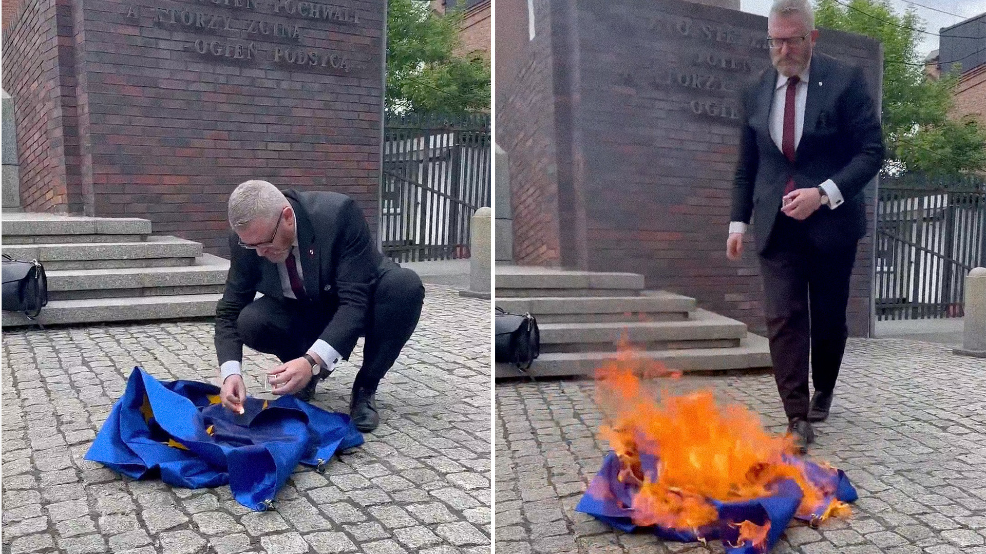 VÍDEO: Candidato à presidência da Polônia pisoteia e queima bandeira da UE