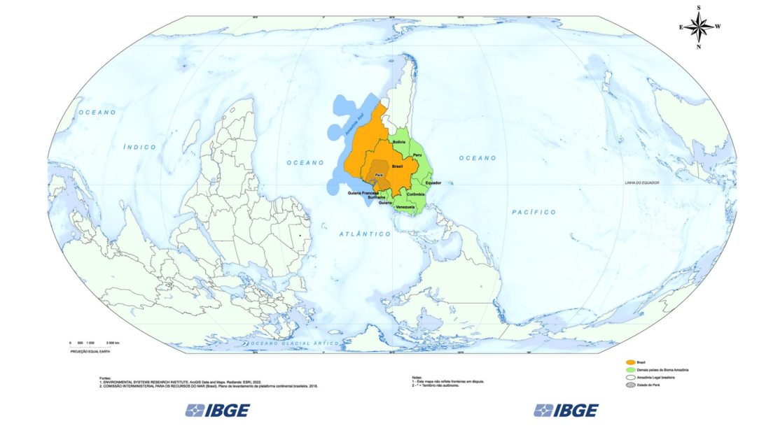 IBGE lança mapa invertido com Belém no centro do mundo para marcar a COP 30